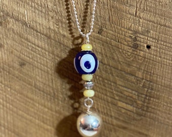 Yellow Agate Evil Eye Maternity Necklace Angel Caller Pregnancy Necklace Sterling Silver Lucky Chime Unique Baby Shower Gift Baby Bump LOVE