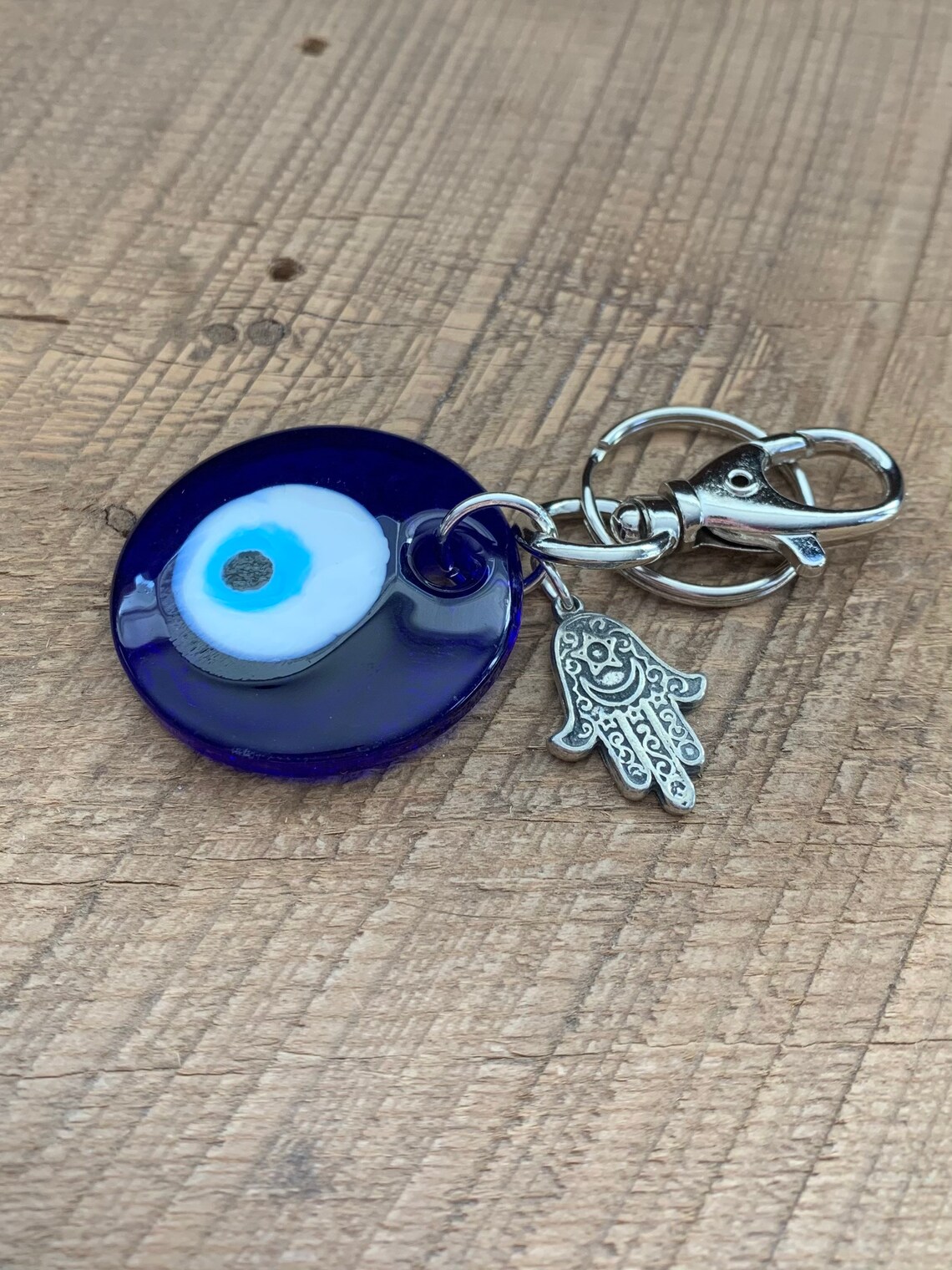 Charmed Keychain Blue Evil Eye Keychain Handmade Glass Pendant Etsy