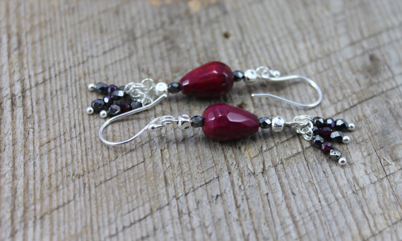 Seen on The Vampire Diaries Worn by Elena Gilbert Handmade Agate Earrings Hematite Red Crystals Sterling Silver TVD Jewelry Elena Earrings image 2