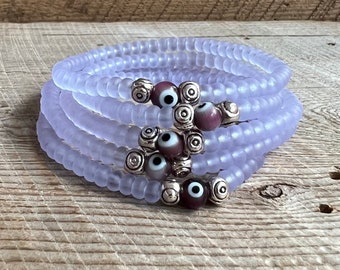 SariBlue Cultured Seaglass Evil Eye Bracelets LAVENDER Mini
