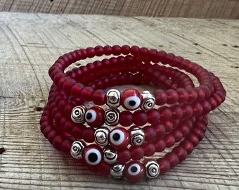 SariBlue True Red Mini Cultured Seaglass Evil Eye Bracelet