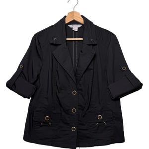 Y2K TANJAY zwarte lichtgewicht utility-damesjas met drukknopen en flap aan de mouwen