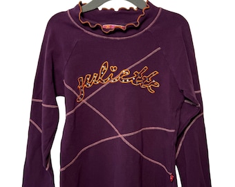 Y2K Juliette Girls' Purple Long-Sleeve Shirt with Colorful Stitching