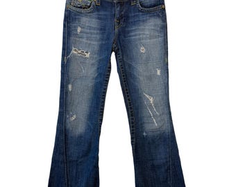 Y2K True Religion Women's Low-Waisted Blue Flare Jeans