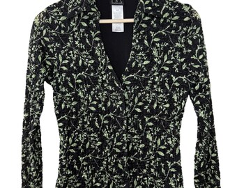Inc Zwart-limoengroene damesblouse met bloemenpatroon