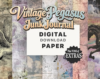 Vintage Pegasus Junk Journal Digital Print Paper, Printable Scrapbook Paper, Instant Download