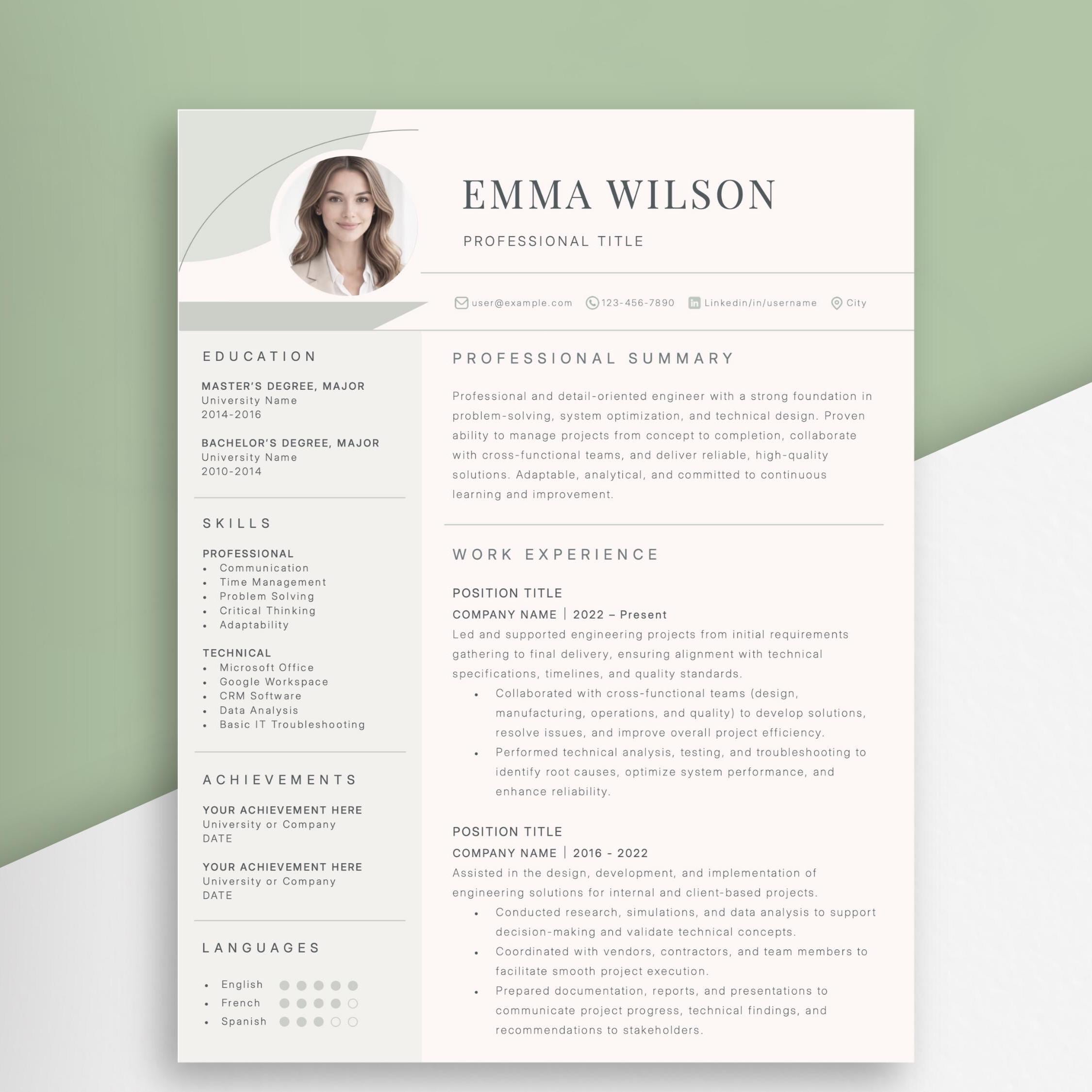 Modern Minimalist Resume Template | Professional CV & Cover Letter ...