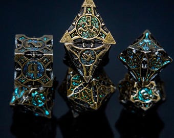 Handmade solid metal DND dice set, Polyhedral D&D dice, Tabletop role-playing game (TTRPG) retro copper metal dice, Gift for him