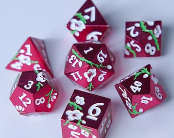 Sakura Metal Dice Set: Flower Polyhedral Role Playing Game Dice