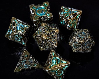 Handmade solid metal DND dice set, Polyhedral D&D dice, Tabletop role-playing game (TTRPG) retro copper metal dice, Gift for him