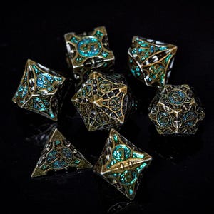 Massives Metall DND Würfelset, Retro Kupfer Polyedrischer RPG Würfel, Tabletop Spiel Zubehör