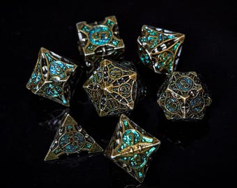 Juego de dados DND de metal sólido hecho a mano, dados poliédricos D&D, juego de rol de mesa (TTRPG), dados de metal de cobre retro, regalo para él