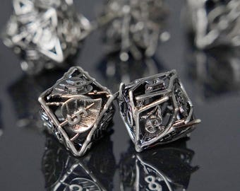Hollow Metal Maple Leaf Dice Set | D&D, RPG Polyhedral Dice