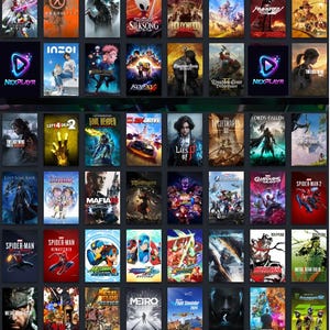 Op de afbeelding: Een verzameling van videogame-omslagen, met een verscheidenheid aan titels. De covers tonen diverse kunstwerken, waaronder personages, landschappen en logo's. De games bestrijken verschillende genres, met titels als "Spider-Man" en "Metal Gear Solid".