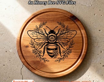 8 Honey Bee SVG Laser Files, Floral Engraving Designs, Charcuterie Board Glowforge Xtool Lightburn
