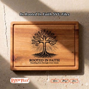 8 Rooted in Faith SVG Files, Christian Charcuterie Board Engraving, Glowforge Lightburn Xtool CNC
