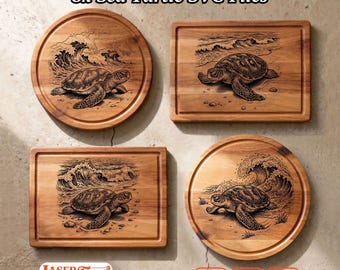 8 Sea Turtle SVG Laser Files, Charcuterie Board Engraving, CNC Glowforge Xtool Lightburn Digital