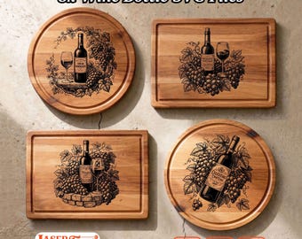 8 Wine Bottle SVG Laser Files, Charcuterie Board Engraving Designs, Glowforge Xtool Lightburn CNC