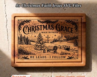 8 Christian Christmas SVG Files, Faith Holiday Engraving Bundle, Glowforge LightBurn xTool CNC Digital