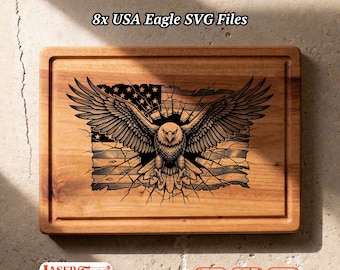 8 Patriotic Eagle SVG Files, American Charcuterie Board Engraving, Glowforge Lightburn Xtool CNC Digital