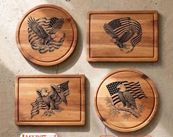 8 Eagle USA SVG Laser Files, Patriotic Engraving Designs, Charcuterie Board Glowforge Xtool Lightburn