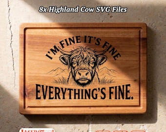 8 Funny Cow SVG Files, Highland Cow Humor Charcuterie Board Engraving, Glowforge Lightburn Xtool