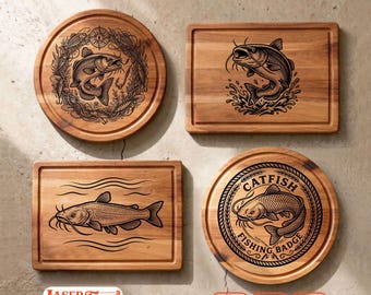 8 Catfish SVG Laser Files, Fishing Engraving Designs, Charcuterie Board Glowforge Xtool Lightburn CNC