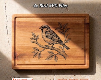 4 SVG-filer med fågelmotiv, gravyr av charkuterier för djurliv, Glowforge Lightburn Xtool CNC Digital