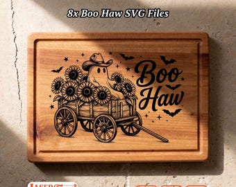 8 Boo Haw SVG Files, Halloween Charcuterie Board Engraving, Glowforge Lightburn Xtool CNC Digital