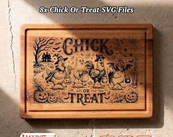 8 Halloween Chicken SVG Files, Spooky Farm Charcuterie Board Engraving, Glowforge Lightburn Xtool