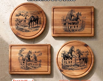 8 Horse Farm SVG Laser Files, Charcuterie Board Engraving Design, Glowforge Xtool Lightburn CNC