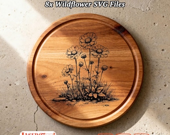 8 Wildflower SVG Laser Files, Floral Garden Engraving Designs, Charcuterie Board Glowforge Xtool Lightburn