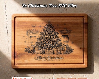 8 Christmas Tree SVG Files, Holiday Charcuterie Board Engraving, Glowforge Lightburn Xtool CNC Digital