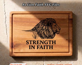 8 Lion Faith SVG Files, Christian Charcuterie Board Engraving, Glowforge Lightburn Xtool CNC Digital