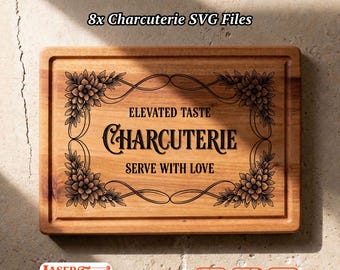 8 Charcuterie SVG Files, Vintage Label Board Engraving, Glowforge Lightburn Xtool CNC Digital