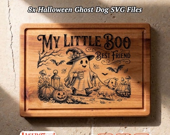 8 Halloween Ghost Dog SVG Files, Spooky Charcuterie Board Engraving, Glowforge Lightburn Xtool CNC