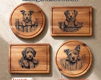 8 Dog Peek SVG Laser Files, Charcuterie Board Engraving Design, Glowforge Xtool Lightburn CNC