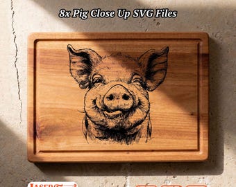 8 Pig SVG Laser Files, Cute Pig Face Engraving Designs, Charcuterie Board Glowforge Xtool