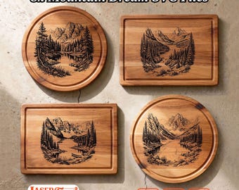 8 Mountain Dream SVG Laser Files, Charcuterie Board Engraving Design, Glowforge Xtool Lightburn CNC