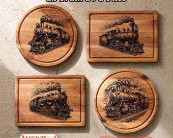 8 Steam Train SVG Laser Files, Charcuterie Board Engraving, CNC Glowforge Xtool Lightburn Digital