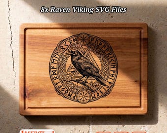 8 Viking Raven SVG Laser Files, Charcuterie Board Engraving Designs, Glowforge Xtool Lightburn CNC