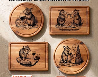 8 Mouse Wine Cheese SVG Laser Files, Charcuterie Board Engraving Design, Glowforge Xtool Lightburn