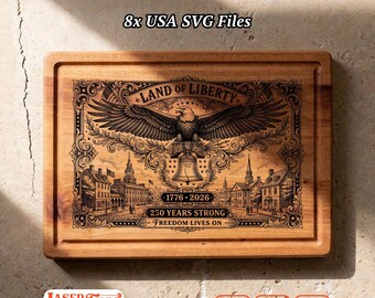 8 America Freedom SVG Files, Patriotic Charcuterie Board Engraving, Glowforge Lightburn Xtool CNC Digital