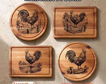 8 Rooster Farm SVG Laser Files, Charcuterie Board Engraving, CNC Glowforge Xtool Lightburn Digital