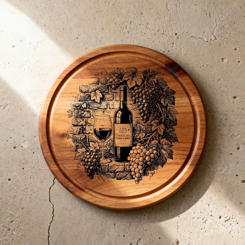 8 Wine Bottle SVG Laser Files, Charcuterie Board Engraving Designs ...