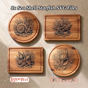8 Sea Shell SVG Laser Files, Charcuterie Board Engraving, CNC Glowforge Xtool Lightburn Digital