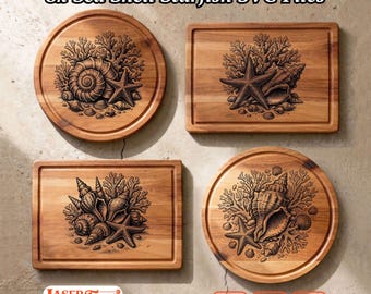 8 Sea Shell SVG Laser Files, Charcuterie Board Engraving, CNC Glowforge Xtool Lightburn Digital