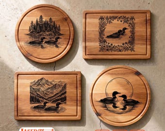 4 Loon Wildlife SVG Files, Lake Charcuterie Board Engraving, Glowforge Lightburn Xtool CNC Digital