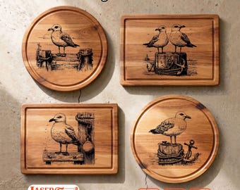 8 Seagull SVG Laser Files, Coastal Bird Engraving Designs, Charcuterie Board Glowforge Xtool CNC