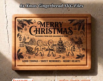 8 Gingerbread Christmas SVG Files, Holiday Engraving Bundle, Glowforge LightBurn xTool CNC Digital Designs